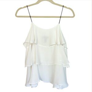 Aqua White Ruffle Tiered Women's Top with Stretchy Spaghetti Straps Size Small